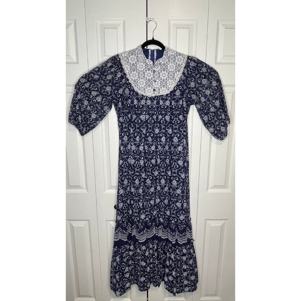 Holo Holo Hawaii Muumuu Dress Vintage Boho Cottagecore Blue Floral Cotton 16 - Picture 9 of 11